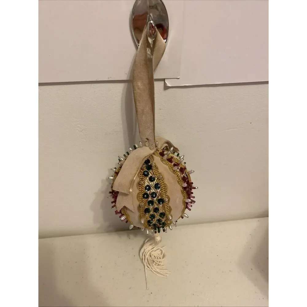 Vintage handmade Sequins beaded Christmas Ornament completed Spike Ball Tassel